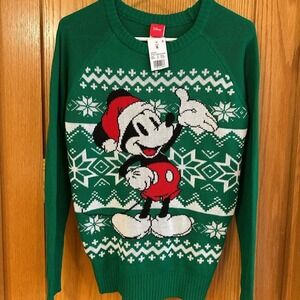 NEW Disney Mickey Christmas Sweater‎ Green Red Women's Size Small